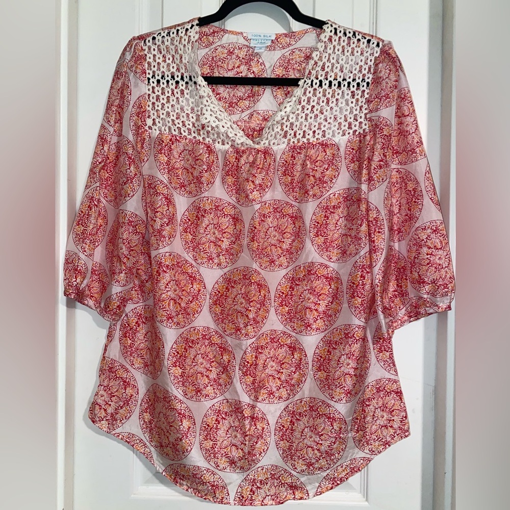 Calypso St. Barth Floral Pink and Cream Silk‎ Blouse